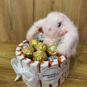 Бокс букет з цукерок "Рожевий зайчик"